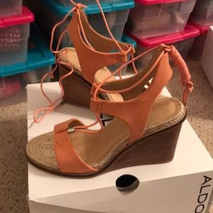 Brand new also coral lace up wedges